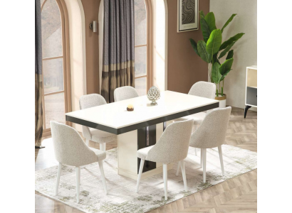 Kompletní luxusní jídelní souprava s jídelním stolem a 6 designovými židlemi