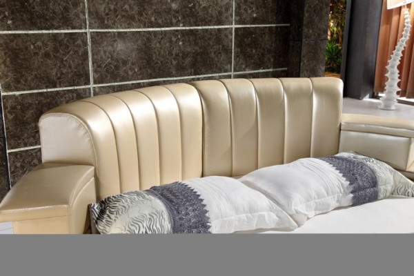 Rundbett mit LED-Beleuchtung Modernes Schlafsofa Beige Design Schlafzimmer