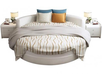 Černá kulatá postel s moderním designem, elegantními detaily a pohovkou