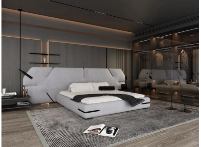 Modernes graues Bett mit elegantem Kopfteil und stilvollem Design Schlafzimmer