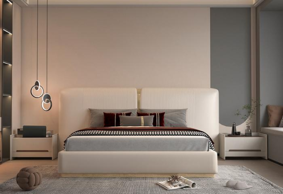 Luxus Beige Bett mit Gold Akzenten Modernes Design Kopfteil für Schlafzimmer