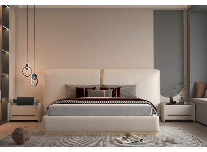 Luxusní béžová postel se zlatými akcenty moderní design čelo do ložnice