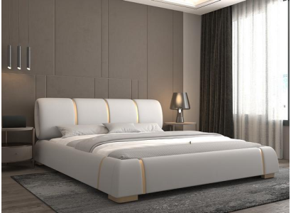 Luxus Bett mit Gold Akzenten Modernes Design Gepolstertes Kopfteil Schlafzimmer
