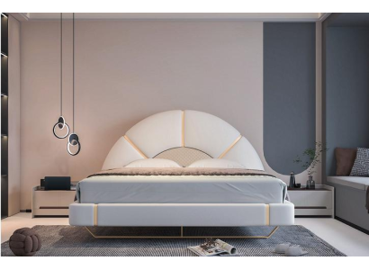 Luxus Bett mit Gold Akzenten Halbkreis Kopfteil Modernes Design Schlafzimmer