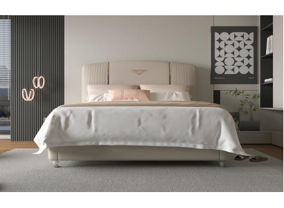 Luxusní béžová postel s moderním čalouněným čelem
