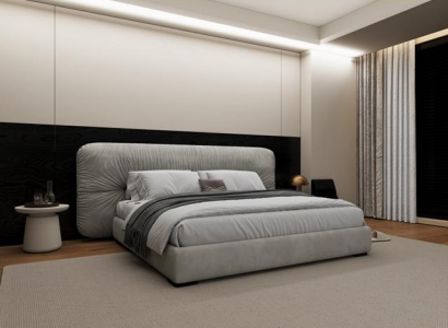 Luxusní šedá postel s moderním čalouněným čelem do ložnice