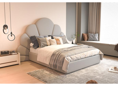 Luxus Graues Bett Blumigem Kopfteil Gepolstertes Design Modernes Schlafzimmer
