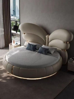 Luxus Rund Bett Schmetterling Runde Designer Schlafzimmer Betten Beige