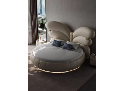 Luxus Rund Bett Schmetterling Runde Designer Schlafzimmer Betten Beige