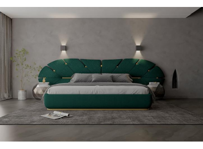 Luxus Bett Grün Gold Akzent Polster Fächer Design Modernes Schlafzimmer