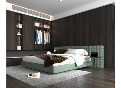Modernes Bett Grün Gewebtes Kopfteil Polster Design Elegantes Schlafzimmer