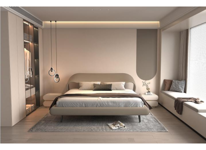 Elegantes Bett Grau Kurvendesign Polster  Minimalistisch Schlafzimmer Bett