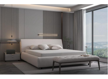 Elegantní čalouněná postel v béžové barvě