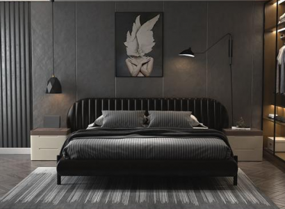 Moderní černá čalouněná postel elegantní design komfort pro spaní