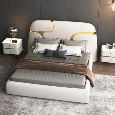 Designerbett Grau Gold Modernes Polsterbett Luxus Schlafen Eleganter Stil Look