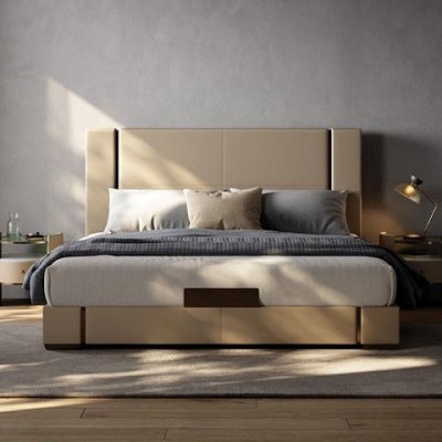 Luxusbett Beige Modernes Polsterbett Komfort Schlafen Stilvolles Design Elegant