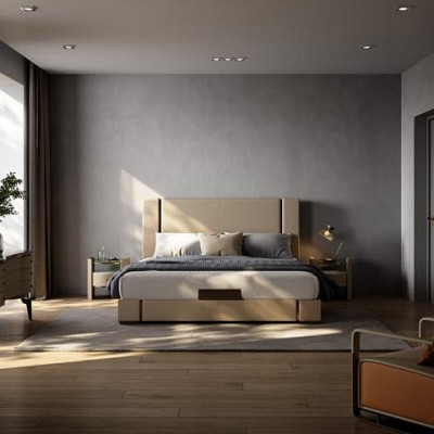 Luxusbett Beige Modernes Polsterbett Komfort Schlafen Stilvolles Design Elegant
