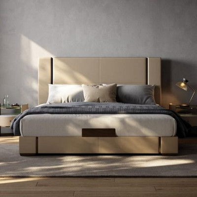 Luxusní béžová moderní čalouněná postel pohodlná elegantní