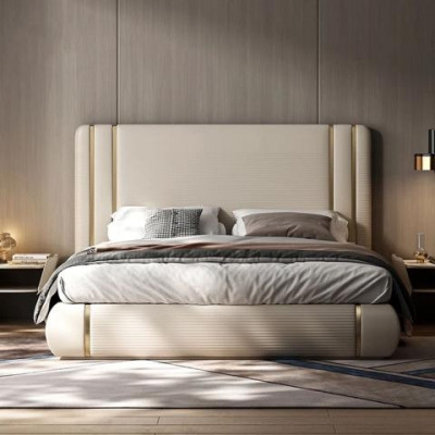 Polsterbett Luxusbett Beige Modernes Komfort Schlafen Stilvolles Design Bett
