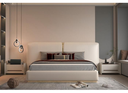 Polsterbett Luxus Design Bett Schlafzimmer Möbel Beiges Kopfteil Elegant