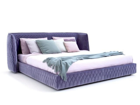 Designer Polsterbett Samt Luxus Modern Blau Doppelbett Rückenlehne Elegant