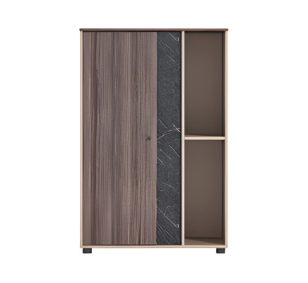 Büroschrank Modern Beige Braun Holzoptik Steinoptik Tür Offenes Design Fächer