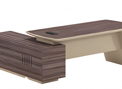 Moderní psací stůl v béžovo-hnědé barvě s dřevěným efektem a pracovní plochou a zásuvkou
