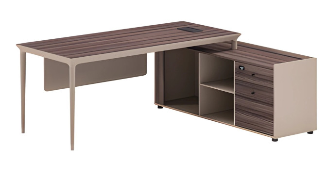 Schreibtisch Beige mit Holzstruktur Stauraum und modernem Design für Büro