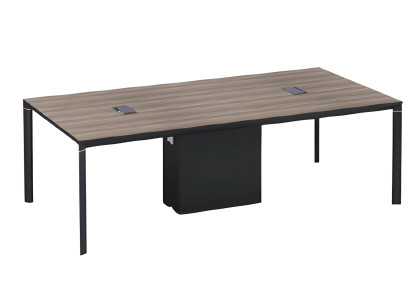 Konferenztisch Holzoptik Braun Schwarz Mit Kabeldurchlass und Modernem Design