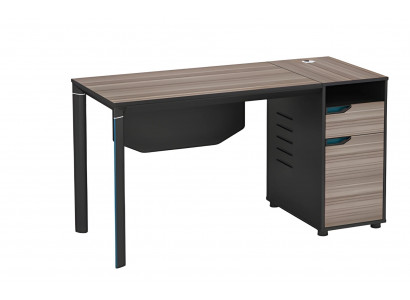 Moderní stůl v černém dřevě s otvory na kabely a úložným prostorem