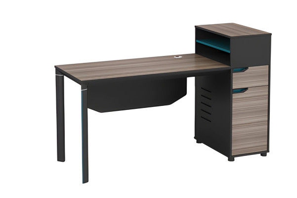 Schreibtisch Holzoptik Braun Schwarz Mit Stauraum und Kabeldurchlass Büro Tisch