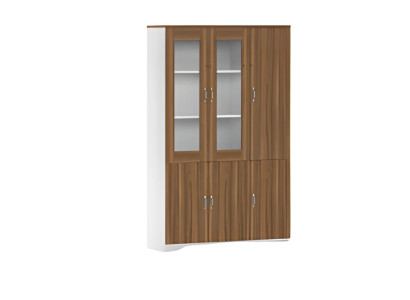Moderner Büroschrank aus Holz mit Glasvitrine und Stauraum elegantes Design
