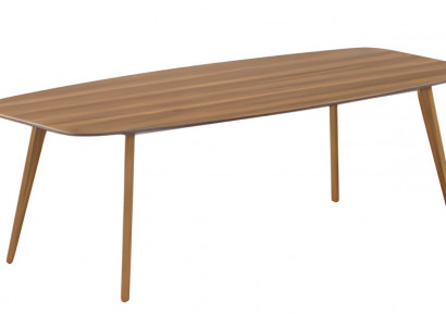 Moderní jídelní stůl s elegantní deskou a jednoduchými dřevěnými nohami