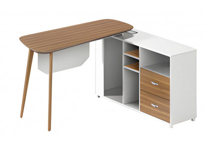 Stůl z dřeva s bílým moderním povrchem a tenkými nohami