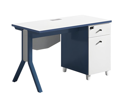 Schreibtisch in Blau und Weiß mit modernen Beinen Stauraum eleganter Oberfläche
