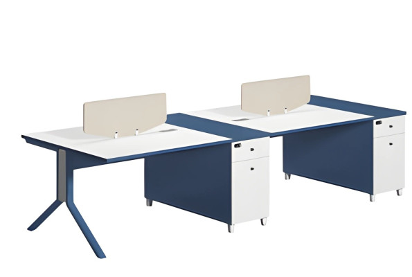 Bürotisch Doppelarbeitsplatz Blau Weiß mit Trennwand Modernes Design für Büro