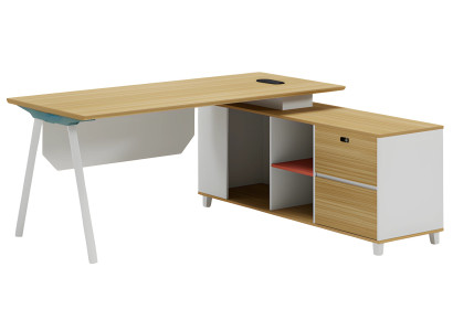 Moderner Bürotisch mit Stauraum und weißem Design Holzoptik und Ablagefach