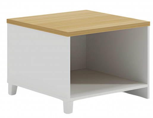 Moderní bílý stůl s dřevěnou deskou, praktický minimalistický úložný prostor