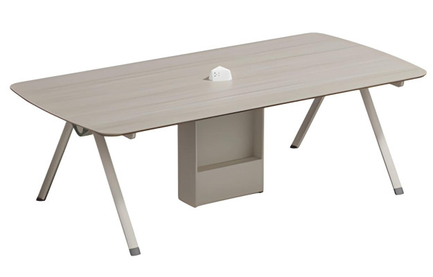 Moderner Konferenztisch Beige mit Stauraum und integrierter Steckdosenleiste