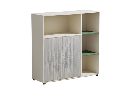 Modularer Büroschrank Beige mit Stauraum und Regalen für modernes Bürodesign