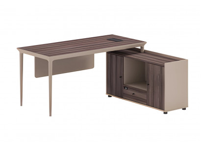 Moderní rohový stůl v efektu hnědého dřeva s úložným prostorem