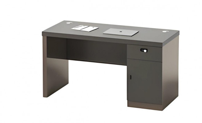 Moderní černý stůl s úložným prostorem a zablokovaným kabelovým průchodem