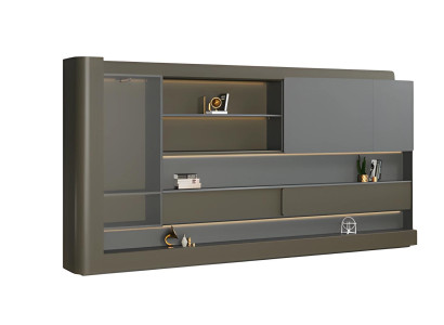 Büroschrank Aktenschrank Modern Schwarz Grau Regalwand LED Beleuchtung Stauraum