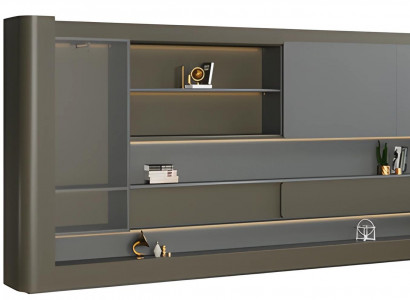 Moderní černá kancelářská skříň se šedou, LED osvětlením a úložným prostorem