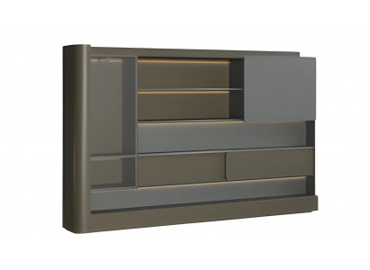 Moderní černá kancelářská skříň se šedou, LED osvětlením a úložným prostorem