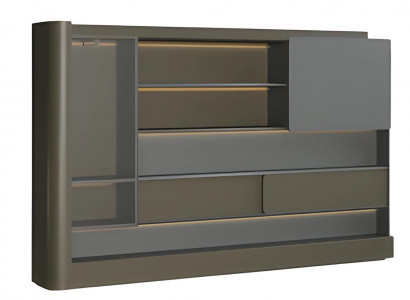 Moderní černá kancelářská skříň se šedou, LED osvětlením a úložným prostorem