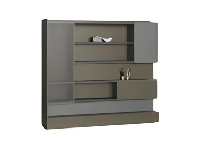 Büroschrank Regalwand Modern Schwarz Grau LED Stauraum Aktenschrank Organizer