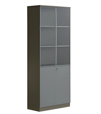 Büroschrank Aktenschrank Modern Schwarz Grau Glas Türen Regal abschließbar Hoch