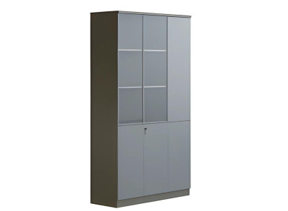 Büroschrank Aktenschrank Modern Grau Glas Türen Regal abschließbar Stauraum Hoch