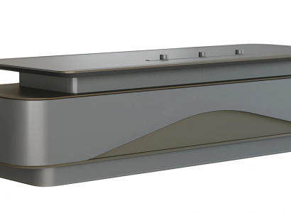 Moderní kancelářský stůl v šedo-černé barvě s luxusním úložným prostorem a správou kabelů